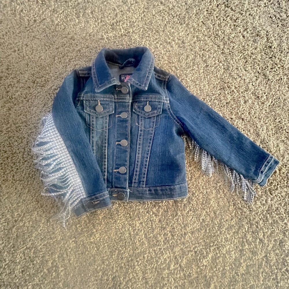 Custom 2t rhinestone fringe jean jacket